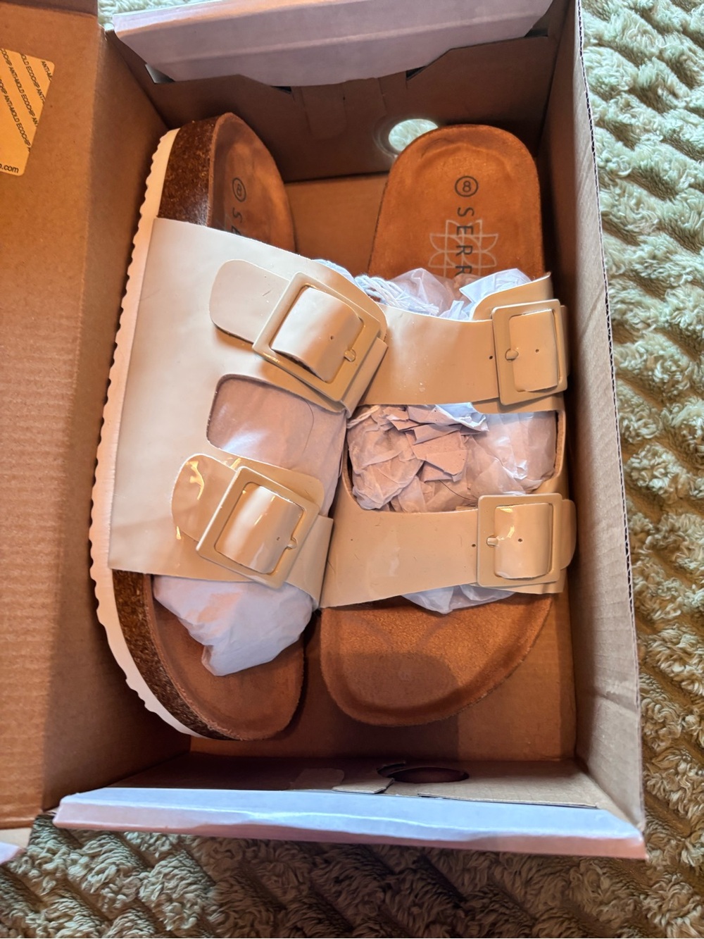 White Sierra Cream Double-Buckle Slide Sandals